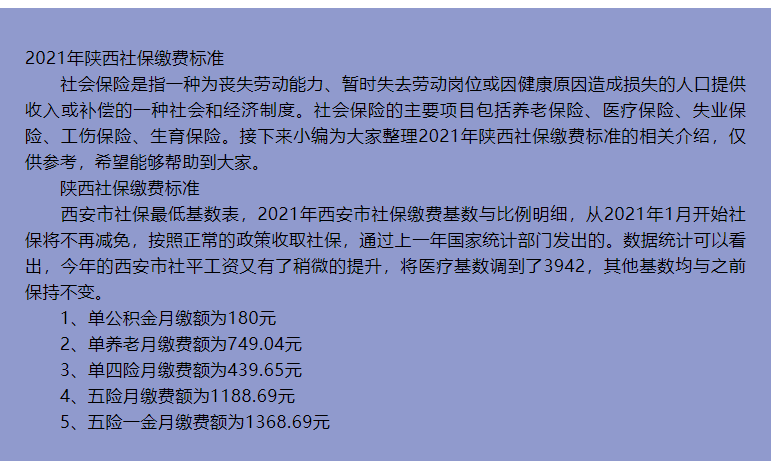 2021年陜西省社會保險繳費基數(shù)變化